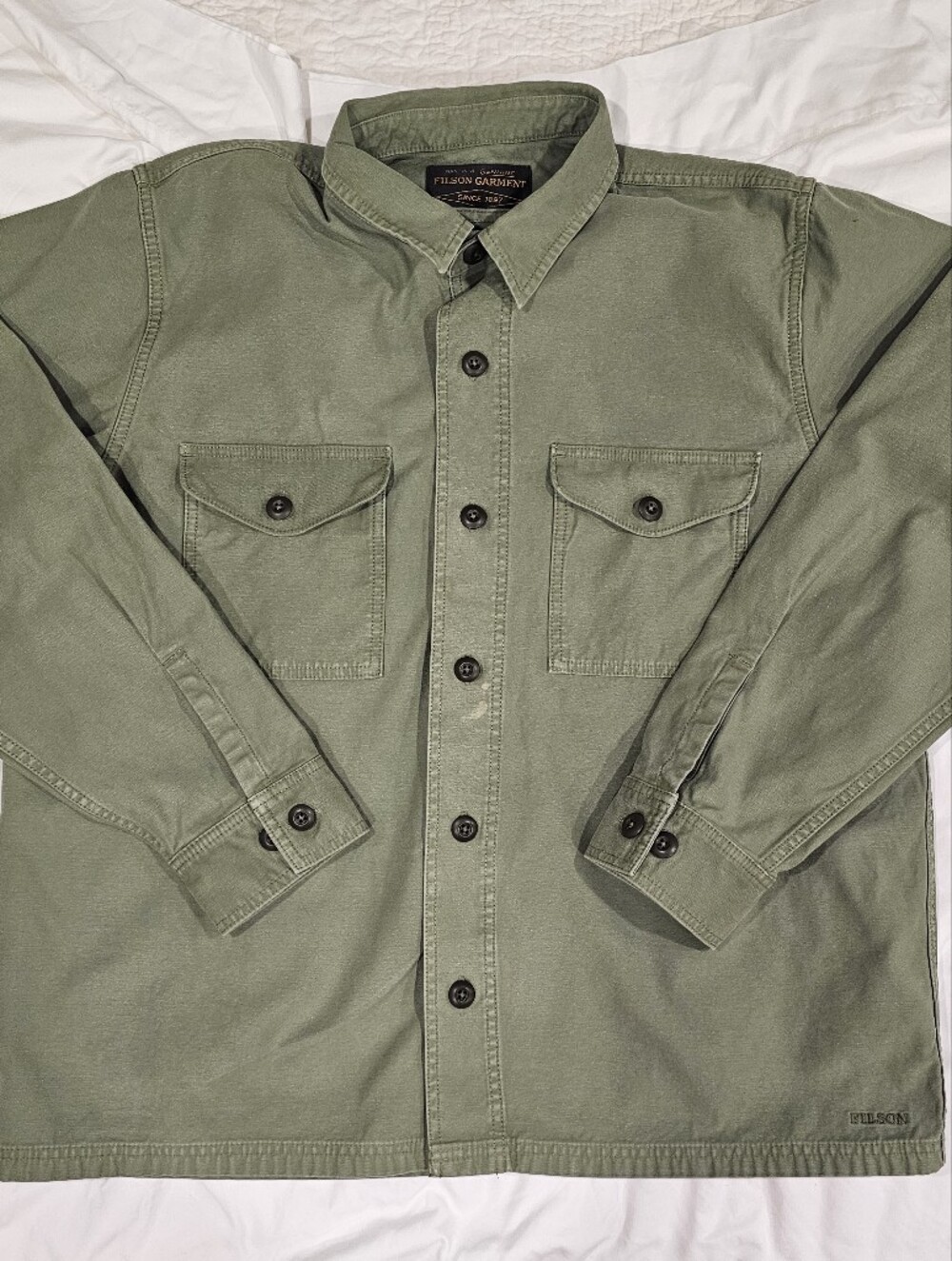 Filson Fatigue Green Lightweight Long Sleeve Shirt Jacket XL READ
